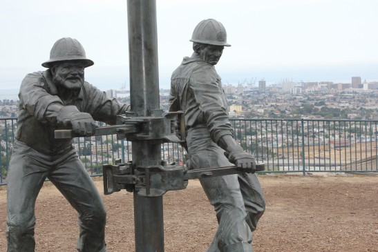 Sculpted oil workers stand frozen in time on a hill above the city and port they helped to build. You can visit the sculpture -- and get a great view of Long Beach -- at Skyline Drive and Dawson Avenue in Signal Hill.